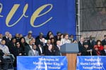 Oprah Winfrey addresses the crowd at groundbreaking ceremonies for the Martin Luther King, Jr. National Memorial in Washington, DC. More than 100 AmeriCorps members and Learn and Serve students volunteered at the historic groundbreaking of the Martin Luther King Jr. National Memorial. Speakers challenged Americans to honor Dr. King’s life and legacy by working in their communities achieve King’s dream of justice and equality. For the past 12 years, the Corporation for National and Community Service has led national efforts to transform the King Holiday into a national day of service as a living memorial to the civil rights legend.