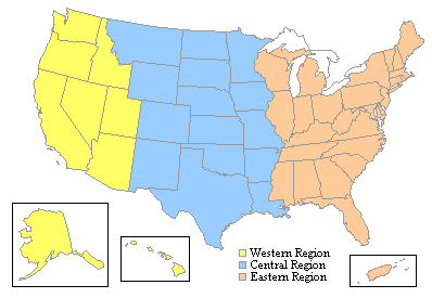 map of U.S. showing regional boundaries 