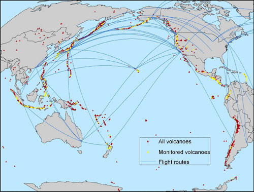 Map illustration showing active volcanoes-read caption