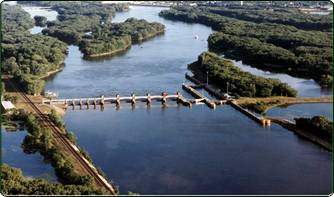 overhead view of lock & dam