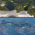 Chandeleur Island, before and after Hurricane Katrina