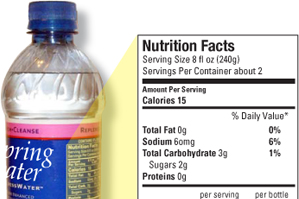 water bottle and Nutrition Facts label. See ffbotlab.html for long description.