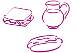 sandwich, pitcher of milk, and a hot dog