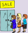 Image of a line of women ready to enter a store