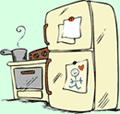 Image of a fridge and stove top oven.