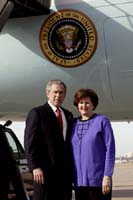 President George W. Bush met Mary Lynn Roberson upon arrival in Little Rock, Arkansas, on Monday, January 26, 2004.  Roberson has been an active volunteer at Baptist Health Medical Center since 1975.