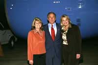 President George W. Bush met Carol Vaughn and JoAn Niceley upon arrival in Gulfport, Mississippi, on Saturday, November 1, 2003.  Vaughn and Niceley have been active volunteers with the American Cancer Society’s “Look Good … Feel Better” program.