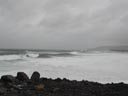 Large waves due to a major storm break near the St. George Harbor