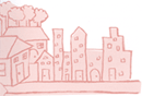 A drawing of a town.