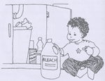 Image of a baby playing with a bottle of bleach