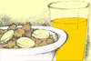 Image of a bowl of cereal and orange juice