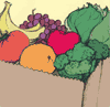 Image of a grocery bag filled with fruit and vegetables