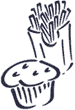 Image of a muffin and french fries