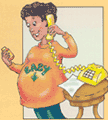 Image of a pregnant woman on the phone looking at a medicine label