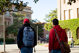 A picture of two students on a campus