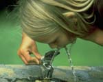 Girl drinking water from water fountain