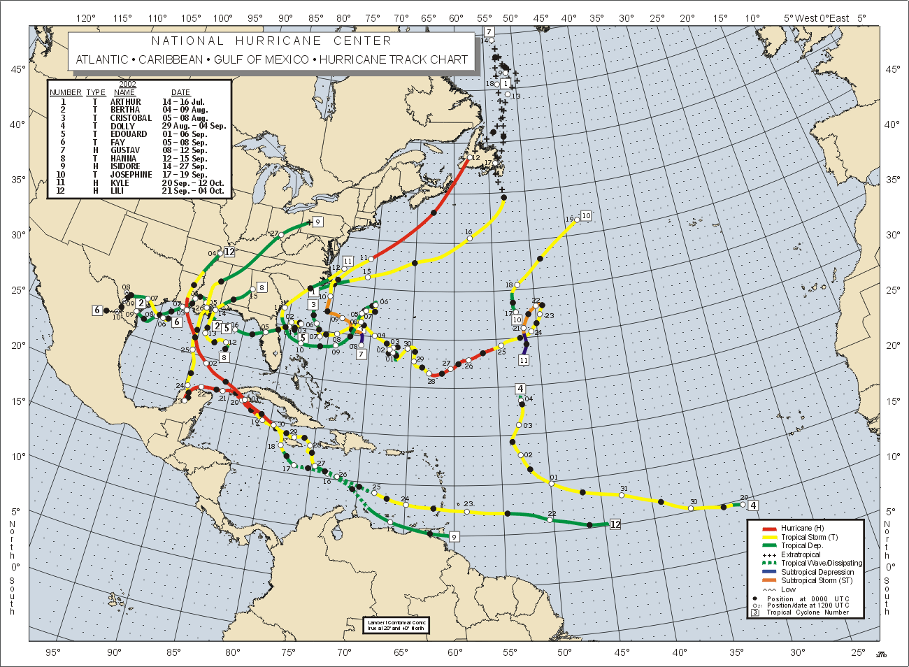 2002 Atlantic hurricane season track map