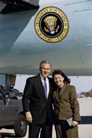 President George W. Bush met Leslie Gagne upon arrival in Columbus, Ohio, on Thursday, October 30, 2003.  Gagne has been an active volunteer with the Special Olympics and the Central Ohio Diabetes Association.