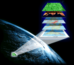 View of earth with slices of the map coming off.