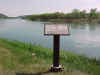 Kiosk and Missouri River at the Ft. Benton, Montana streamflow gage. Click picture to view larger image.