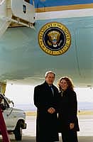 President George W. Bush met Diane Campbell upon arrival in Fort Carson, Colorado, on Monday, November 24, 2003. Campbell is an active volunteer with the Army Family Team Building program located at Fort Carson.