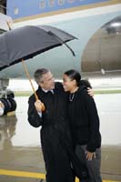 President George W. Bush met Brittany Overstreet upon arrival in Des Moines, Iowa, on Monday, November 1, 2004.  Overstreet, 17, is a motivational speaker to youth at schools, churches, and community organizations.