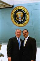 President George W. Bush met Philip M. Tucker upon arrival in Los Angeles, California, on Friday, June 27, 2003. Tucker has been an active volunteer in the Los Angeles community for more than 10 years.