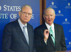 Lee Hamilton and James Baker at United States Institute of Peace for Iraq Study Group