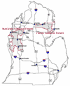 Proximity Map of the Huron-Manistee National Forests