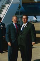 President George W. Bush met William Keith Nichols upon arrival in Memphis, Tennessee, on Saturday, November 1, 2003.  Nichols, a Memphis native, has been an active volunteer with the Desoto County Sheriff’s Search and Rescue Unit and the Emergency Management Agency for the past 15 years.