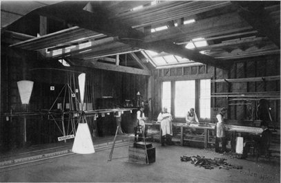 The frame of Langley's Aerodrome A in his workshop, January 31, 1900.