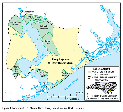 Location  of US MArine Corp Base, Camp Lejeune, NC