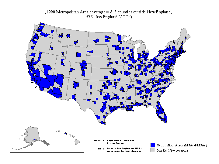 Map of 1990 Metropolitan Areas in the U.S.