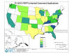 U.S. map showing the number of FRPP easement applications that were not funded by State.