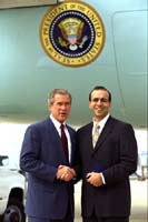 President George W. Bush met Anthony Hayes upon arrival in Columbia, South Carolina, on Thursday, October 24th. In response to the terrorist attacks on September 11, 2001, Hayes created the Wills for Heroes program in order to provide emergency response professionals with access to basic estate planning, advice and services. 