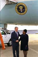 President George W. Bush met Linda Clark upon arrival in Knoxville, Tennessee, tomorrow. Clark has been an active volunteer in the Knoxville community for over 26 years. 