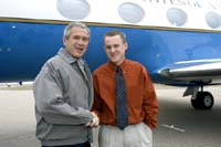 President George W. Bush met Jamie Gaston upon arrival in Hobbs, New Mexico, on Monday, October 11, 2004.  Gaston, 27, is an active volunteer with the Young Men and Women Mentoring Program at Will Rogers Elementary School in Hobbs.