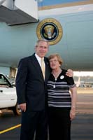 President George W. Bush met Nadine Gulit upon arrival in Seattle, Washington, on Thursday, June 17, 2004.  Gulit, 73, founded Operation Support Our Troops to show appreciation for our men and women in uniform. 