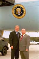 President George W. Bush met Jerry Markley upon arrival in Cincinnati, Ohio, on Tuesday, September 30, 2003.  Markley has been an active volunteer with the Cincinnati Police Department’s Citizens on Patrol program since 1997.