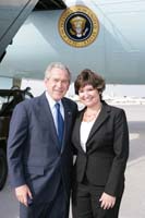 President George W. Bush presented the President’s Volunteer Service Award to Cheryl Crowley upon arrival in West Palm Beach, Florida, on Tuesday, March 18, 2008.  Crowley is a volunteer with the Palm Beach County Literacy Coalition and Read Together Palm Beach County.  To thank them for making a difference in the lives of others, President Bush honors a local volunteer when he travels throughout the United States.  He has met with more than 600 volunteers, like Crowley, since March 2002.