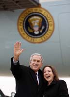 President George W. Bush presented the President’s Volunteer Service Award to Lydia Humenycky upon arrival in Pittsburgh, Pennsylvania, on Thursday, March 27, 2008.  Humenycky recently returned to the U.S. after two years of service as a Peace Corps volunteer in West Africa.   To thank them for making a difference in the lives of others, President Bush honors a local volunteer when he travels throughout the United States.  He has met with more than 600 volunteers, like Humenycky, since March 2002.