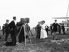 Orville Wright in front of a motion picture camera, Fort Myer, 1908
Image credit: Wright State University