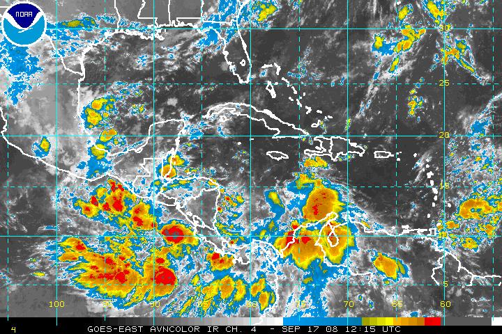 Latest Infrared Satellite Image over the Hurricane Sector