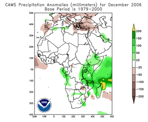 Africa rainfall anomalies for December 2006