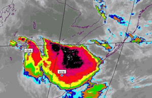 Satellite image of thunderstorms in Uruguay