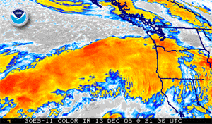 Colorized infrared satellite animation of a Pacific Northwest storm during December 13-15, 2006