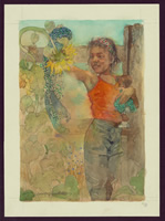 Jerry Pinkney, artist. Lindy wiping dust from a sunflower plant