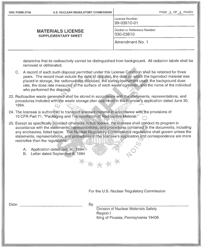 Materials License Supplementary Sheet - Page 4