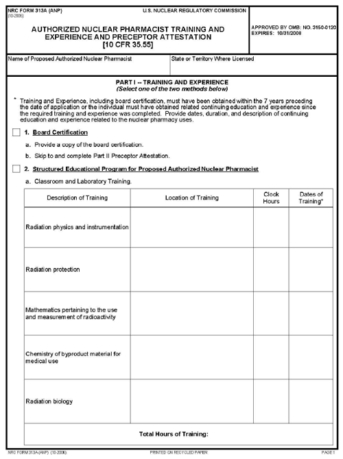 The NRC Form 313A (ANP) - page 1