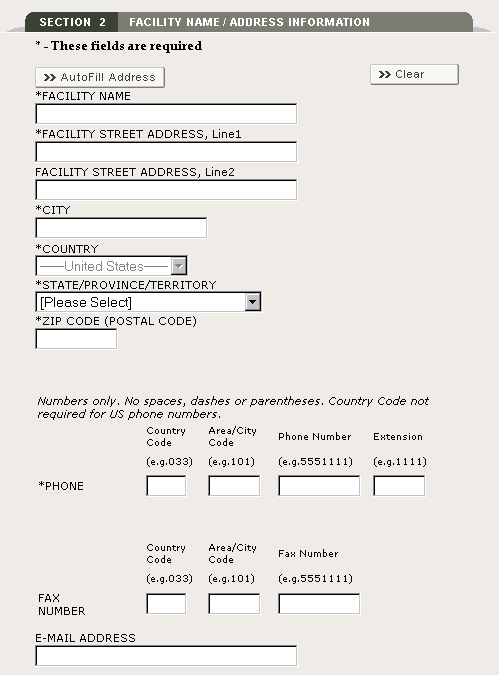 FRM Section 2: Nombre de la Instalación / Información de la Dirección